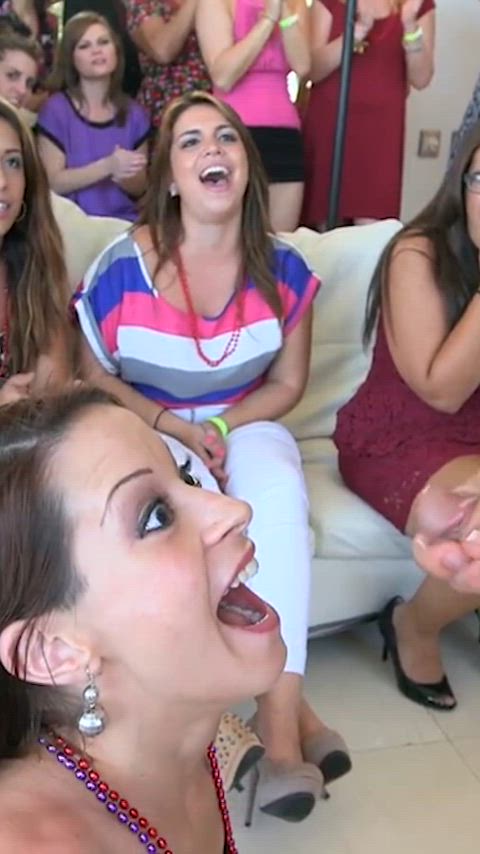 brunette cum cumshot facial jerk off public smile gif
