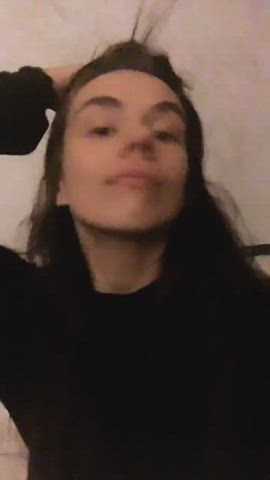 blue eyes brunette long hair gif
