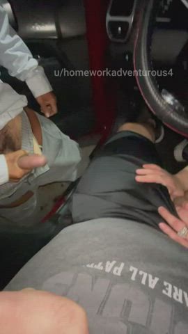 Bisexual Blowjob Car Car Sex Cuckold Husband Threesome Wife gif