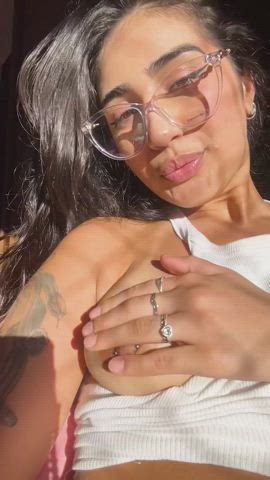 boobs nipples tits forty-five-fifty-five girls-with-glasses gif