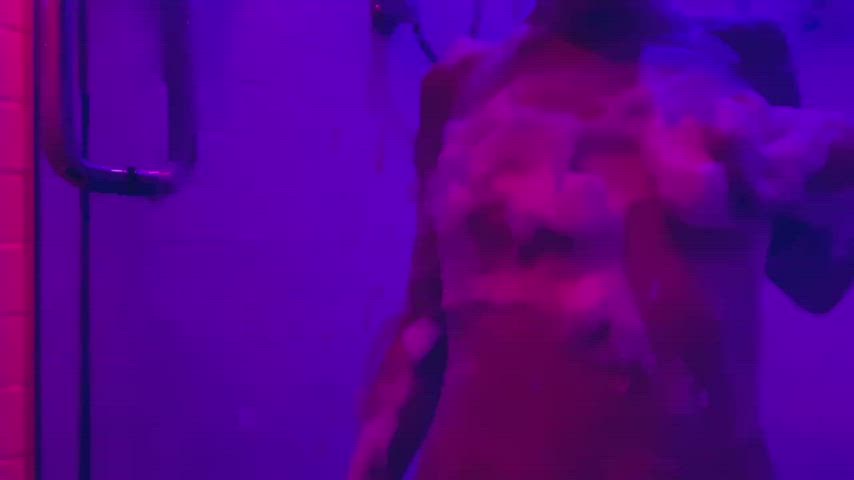 My cute boobs are almost too small to squish on my shower door
