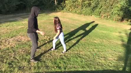 Girl kneeing her rapist in the balls (Gif with sound!)