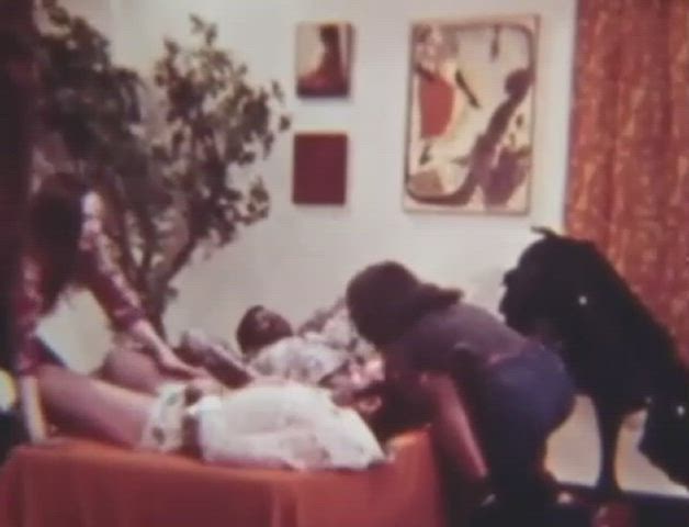 Blowjob Foursome Interracial Vintage gif