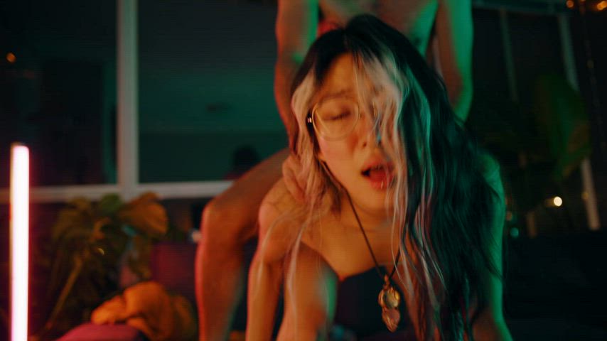 ready for her closeup while getting pounded from behind