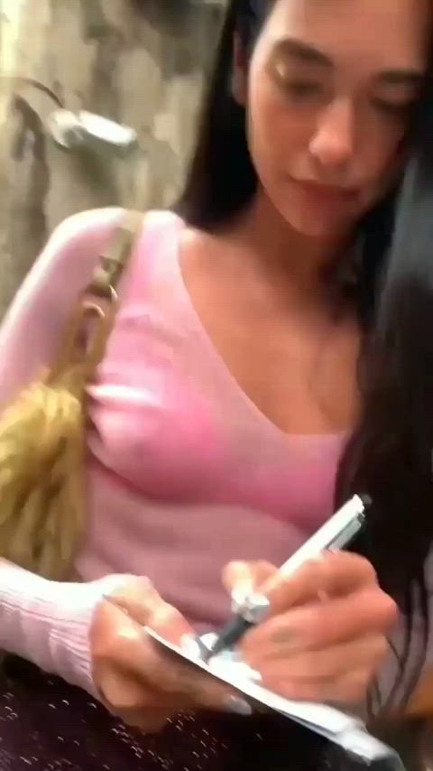 braless brunette sexy voice gif