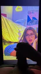 Big screen doing cock and jerk tribs for cheap dm