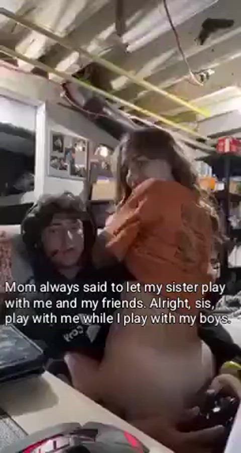 bouncing brother family riding sibling sister taboo captions gif