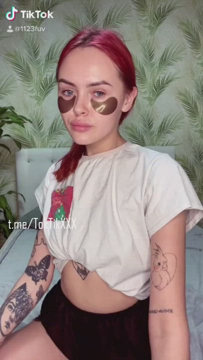 Babe Boobs Cosplay Redhead Small Tits Tattoo Teen TikTok gif