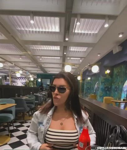 Amateur Boobs Brunette Exhibitionist Flashing Public Tits Titty Drop Porn GIF