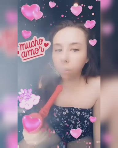 brown eyes brunette clothed cute goddess kawaii girl long hair smoking tiny gif