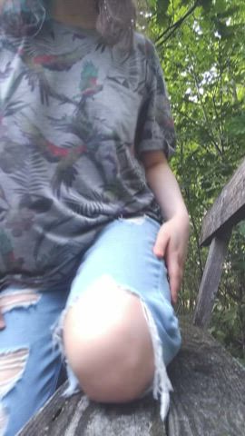 Just a quick little titty drop out in the forest!
