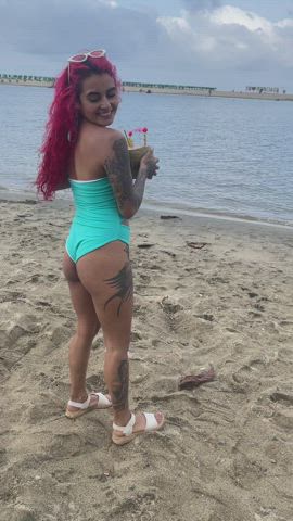 beach cum in mouth exhibitionist latina naomytatss onlyfans outdoor public swimsuit