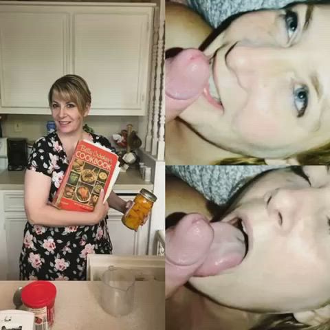 blonde blowjob cum cum in mouth cumshot hotwife housewife innocent wife gif