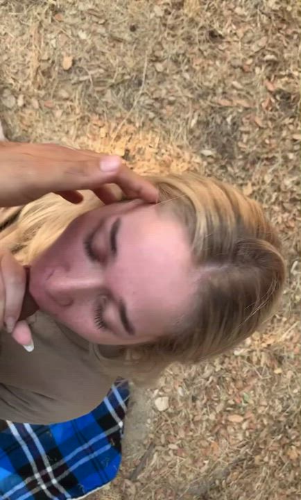 Amateur Blonde Blowjob Gag Reflex Outdoor Public Spit gif