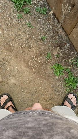 (M38) pissing outside, hope the neighbors didn't see