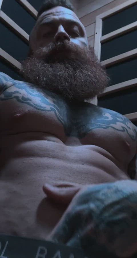 abs beard muscles nsfw solo tattoo gif