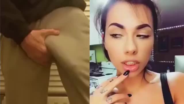 Hot brunette can' stop licking lips at big bulge