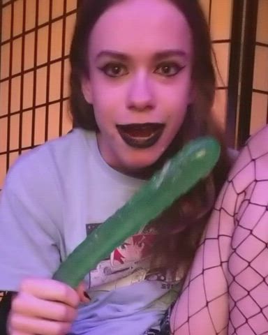 18 years old deepthroat dildo double dildo fishnet goth teen gif