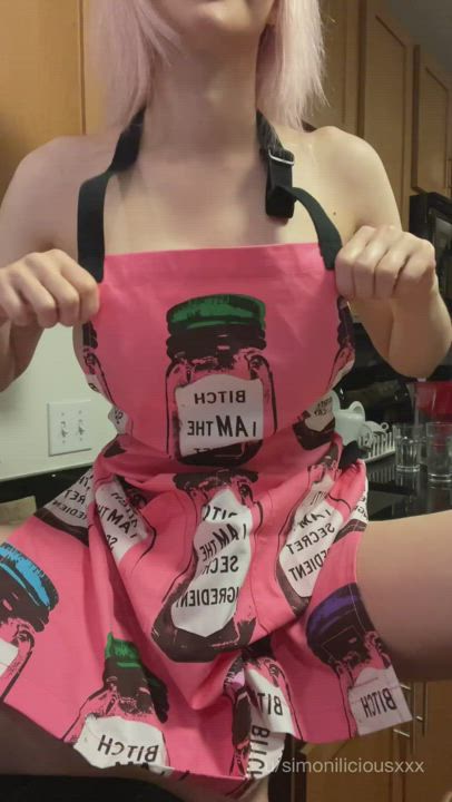 Busty titty drop in the kitchen