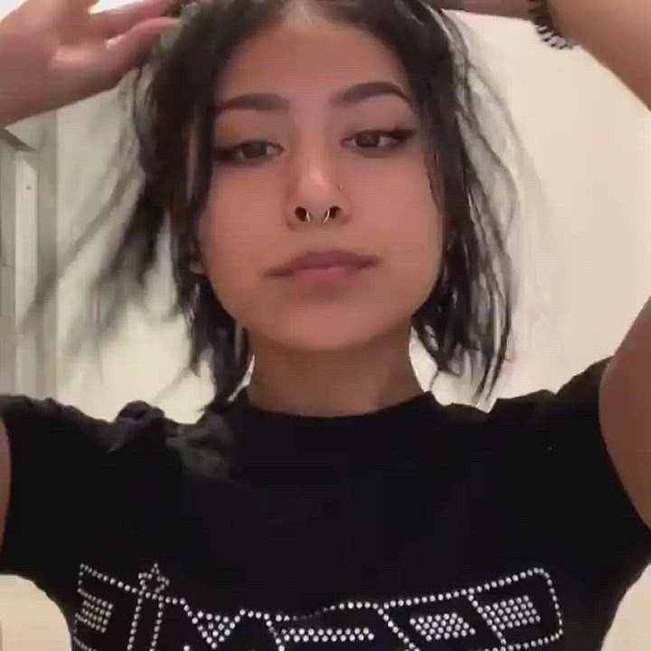Amateur Big Tits Flashing Goth Hispanic Petite Pierced Solo gif