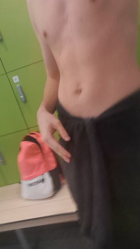 caged chastity locker room public twink gif