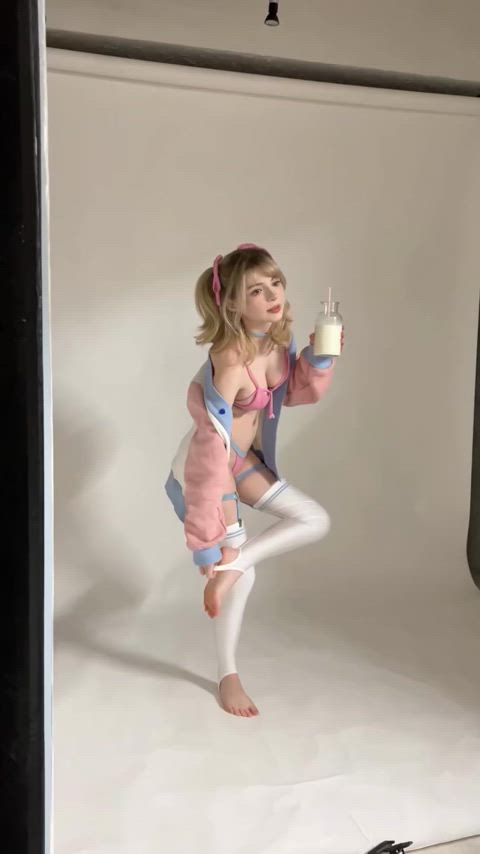 blonde cosplay tights gif