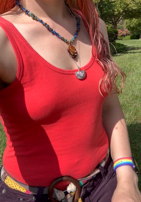 braless outdoor tank top hairy gif