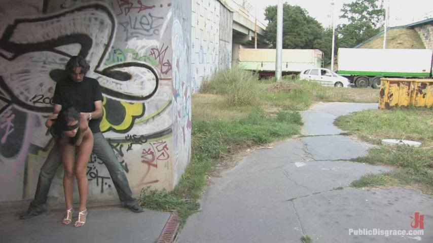 blindfolded bondage forced public gif