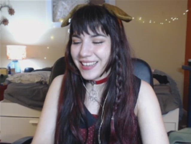 amateur babe brunette fetish kinky laughing portuguese sfw mouth-kink gif