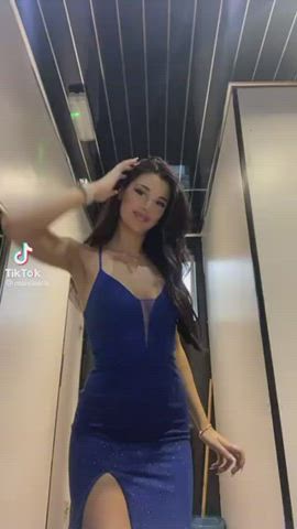 brunette dress public gif