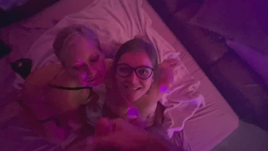 Met this couple at a party, and her husband sprayed our faces with cum