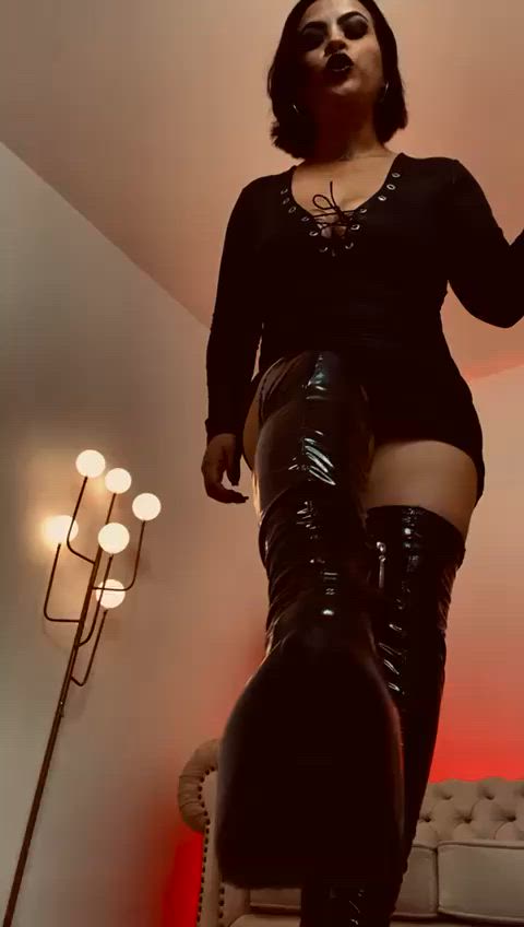 bdsm boots camsoda domination dominatrix heels high heels latex mistress spit gif