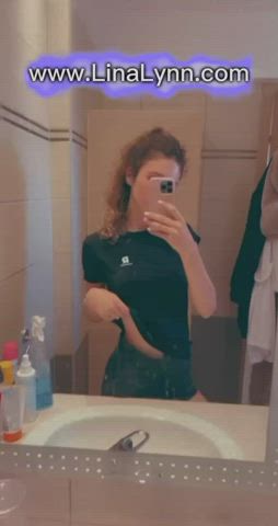 bathroom boobs flashing pretty sfw schoolgirl gif