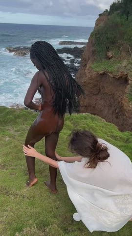 Helping my friend put coconut oil on