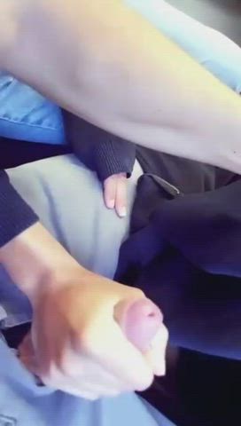 Public cumshot on train??