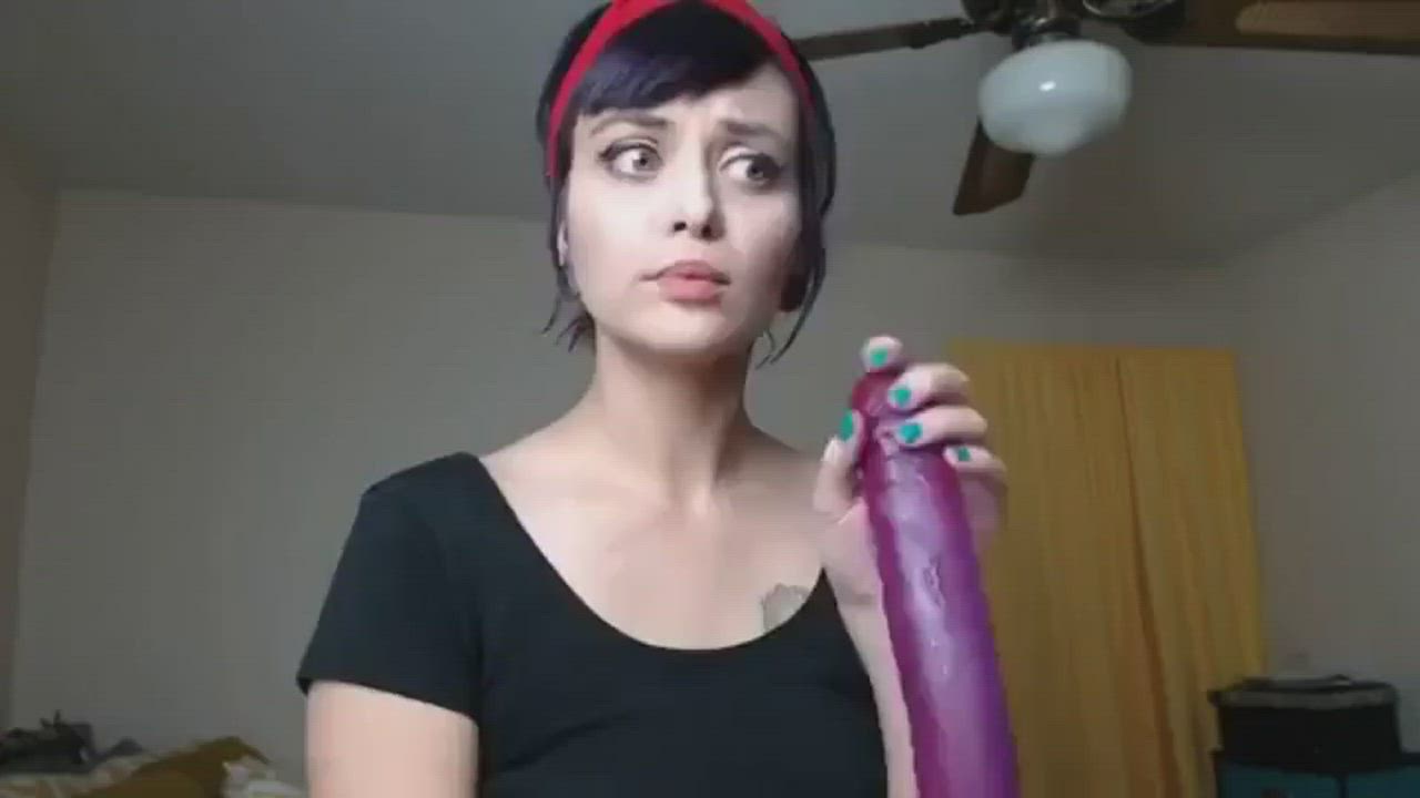 Purple dildo deepthroat