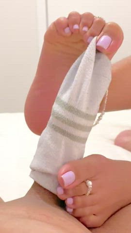 Sweaty sock footjob
